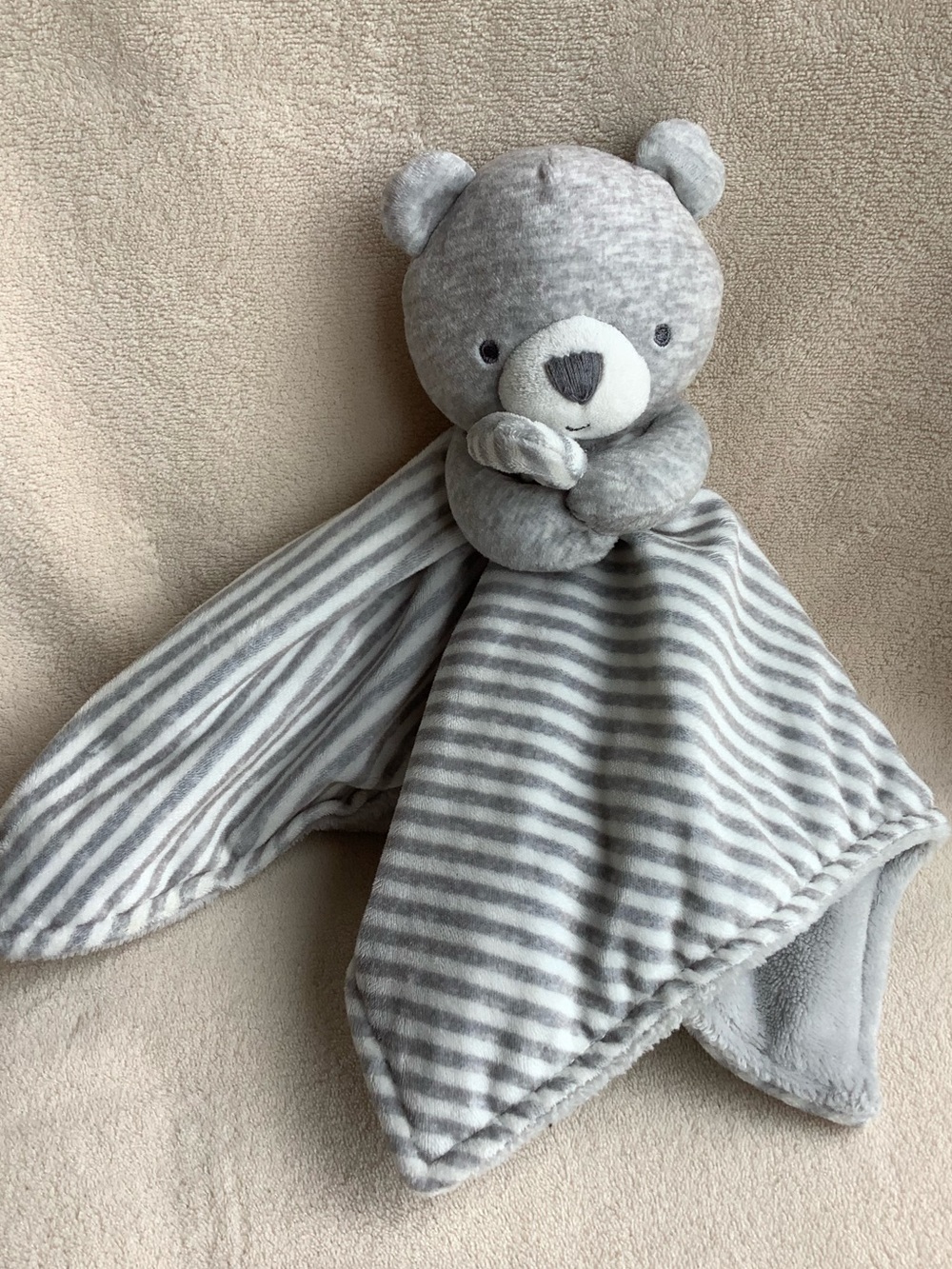 Just One You by Carters Grey Striped Bear Lovey Security Blanket Toy